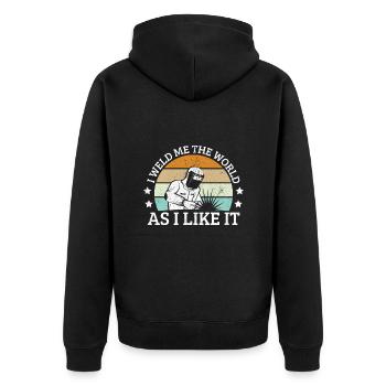 I Weld Me The World As I Like It Vintage Welder - Unisex Premium Organic Zip Hoodie - black - Back - Nico (187cm)