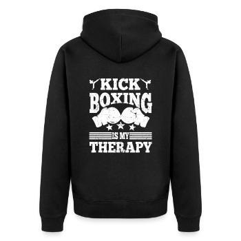 Kickboxing & Therapy Boxing Gloves Funny Kickboxer - Unisex Premium Organic Zip Hoodie - black - Back - Nico (187cm)