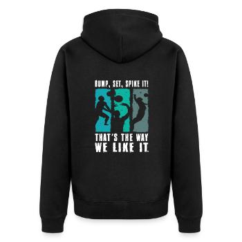 Bump Set Spike It Volleyball Graphic Gift Idea - Unisex Premium Bio Zip Hoodie - Schwarz - Hinten - Nico (187cm)