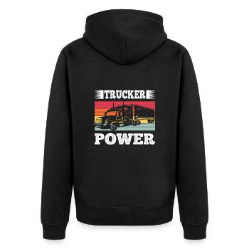 Trucker Power Vintage Retro Truck Driver Gift Idea - Unisex Premium Bio Zip Hoodie - Schwarz - Hinten - Nico (187cm)