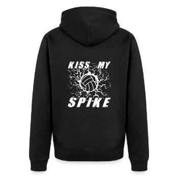Kiss My Spike Volleyball Graphic Gift Idea - Unisex Premium Bio Zip Hoodie - Schwarz - Hinten - Nico (187cm)