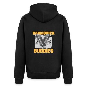 Harmonica Buddies Harmonicist Gift Idea - Unisex Premium Bio Zip Hoodie - Schwarz - Hinten - Nico (187cm)
