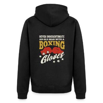 Never Underestimate An Old Man With Boxing Gloves - Unisex Premium Bio Zip Hoodie - Schwarz - Hinten - Nico (187cm)