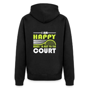Tennis Saying Happy When in Next To The Court - Unisex Premium Organic Zip Hoodie - black - Back - Nico (187cm)