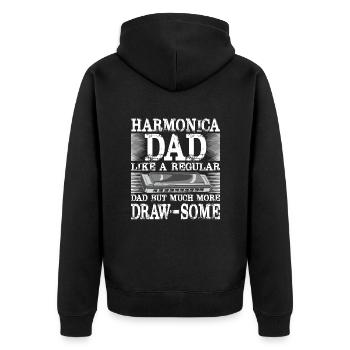 Harmonica Dad Much More Draw-Some Harmonicist - Unisex Premium Bio Zip Hoodie - Schwarz - Hinten - Nico (187cm)