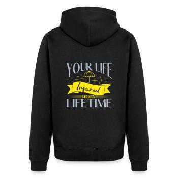 Your Life Insured For A Lifetime Insurance Broker - Unisex Premium Organic Zip Hoodie - black - Back - Nico (187cm)