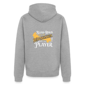 Blow-rious Harmonica Player Harmonicist Gift Idea - Unisex Premium Bio Zip Hoodie - Grau meliert - Hinten - Nico (187cm)