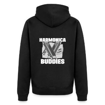 Harmonica Buddies Harmonicist Mouth Organ Gift - Unisex Premium Bio Zip Hoodie - Schwarz - Hinten - Nico (187cm)