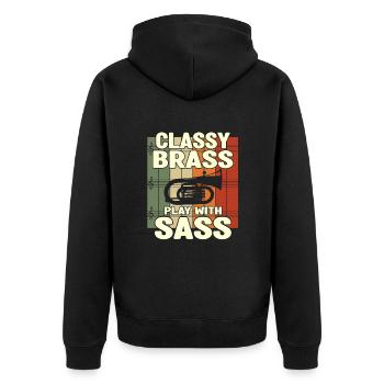 Classy Brass Play With Sass Baritone Player Gifts - Unisex Premium Organic Zip Hoodie - black - Back - Nico (187cm)
