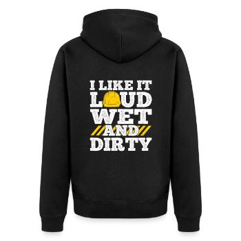 I Like It Loud Dirty Saying Construction Site Men - Unisex Premium Bio Zip Hoodie - Schwarz - Hinten - Nico (187cm)