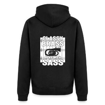 Classy Brass Play With Sass Baritone Bass Player - Unisex Premium Organic Zip Hoodie - black - Back - Nico (187cm)