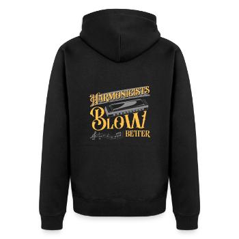 Harmonicists Blow Better Harmonica Player Gift - Unisex Premium Bio Zip Hoodie - Schwarz - Hinten - Nico (187cm)
