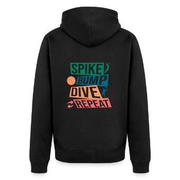 Spike Bump Dive Repeat Volleyball Graphic Gift - Unisex Premium Bio Zip Hoodie - Schwarz - Hinten - Nico (187cm)