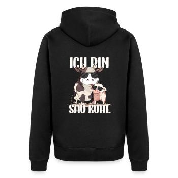 Ich Bin Sau Kuhl Kuh Landwirt Landwirtschaft Bauer - Unisex Premium Bio Zip Hoodie - Schwarz - Hinten - Nico (187cm)