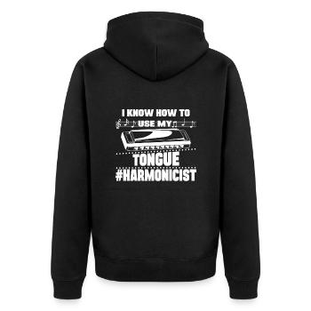 Harmonicist I Know How To Use My Tongue Mouth Harp - Unisex Premium Organic Zip Hoodie - black - Back - Nico (187cm)