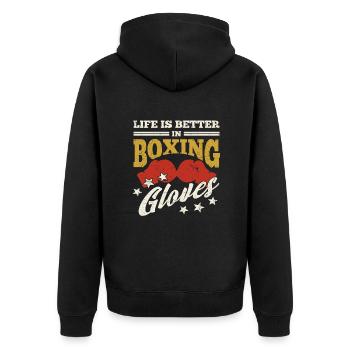 Boxer Quote Life Is Better In Boxing Gloves Gift - Unisex Premium Bio Zip Hoodie - Schwarz - Hinten - Nico (187cm)
