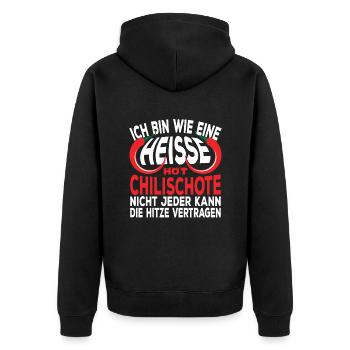 Heisse Chilischote Freche Sprüche Lustig Geschenk - Unisex Premium Bio Zip Hoodie - Schwarz - Hinten - Nico (187cm)
