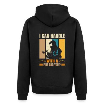 I Can Handle With Fire And You Vintage Welder - Unisex Premium Bio Zip Hoodie - Schwarz - Hinten - Nico (187cm)