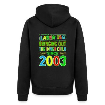 Laser Tag Bringing Out The Inner Child Years Old - Unisex Premium Organic Zip Hoodie - black - Back - Nico (187cm)