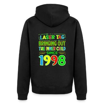 Laser Tag Bringing Out The Inner Child Years Old - Unisex Premium Bio Zip Hoodie - Schwarz - Hinten - Nico (187cm)