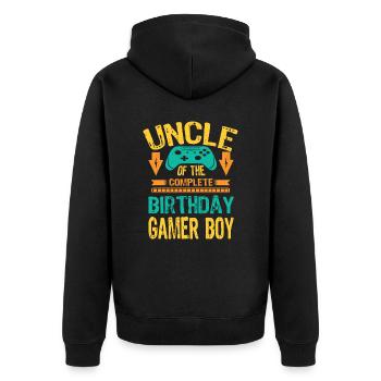 Uncle Of the Birthday Gamer Boy gift Idea - Unisex Premium Bio Zip Hoodie - Schwarz - Hinten - Nico (187cm)