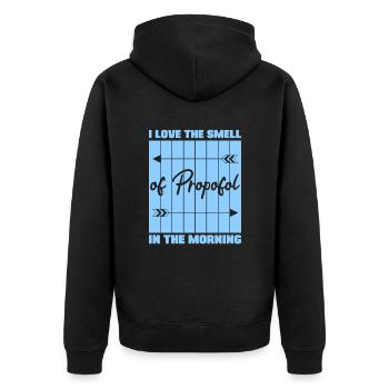I Love The Smell Of Propofol In The Morning - Unisex Premium Organic Zip Hoodie - black - Back - Nico (187cm)