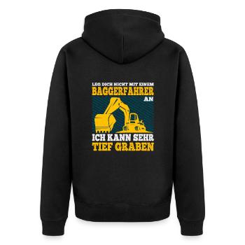 Leg dich Nicht mit einem Baggerfahrer an Spruch - Unisex Premium Bio Zip Hoodie - Schwarz - Hinten - Nico (187cm)
