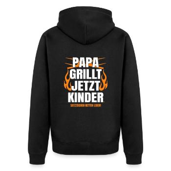 Papa Grillt Jetzt Kinder Satzzeichen Retten Leben - Unisex Premium Bio Zip Hoodie - Schwarz - Hinten - Nico (187cm)
