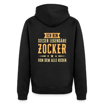 Ich bin dieser legendäre Zocker - Unisex Premium Bio Zip Hoodie - Schwarz - Hinten - Nico (187cm)