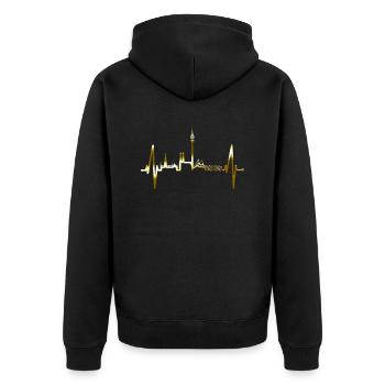 Munich Skyline Heartbeat Bayern Munich Fan Gold - Unisex Premium Organic Zip Hoodie - black - Back - Nico (187cm)