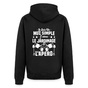 Mec simple j'aime le jardinage et l'apéro humour - Veste à capuche bio Premium Unisexe - noir - Dos - Nico (187cm)