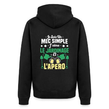 Mec simple j'aime le jardinage et l'apéro humour - Veste à capuche bio Premium Unisexe - noir - Dos - Nico (187cm)