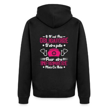 Folle et infirmière Humour infirmière Cadeau - Veste à capuche bio Premium Unisexe - noir - Dos - Nico (187cm)