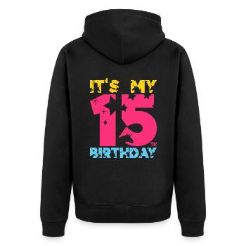 IT'S MY 15TH BIRTHDAY UNICORN 15TH BIRTHDAY - Unisex Premium Organic Zip Hoodie - black - Back - Nico (187cm)