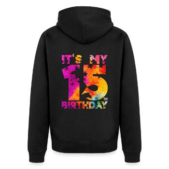 15TH BIRTHDAY UNICORN IT'S MY 15TH BIRTHDAY - Unisex Premium Organic Zip Hoodie - black - Back - Nico (187cm)