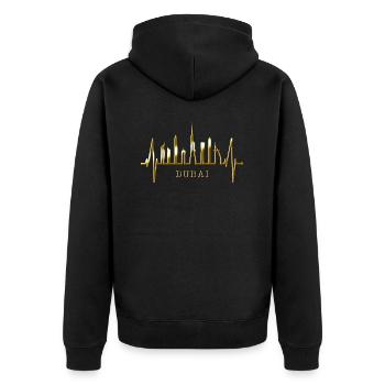 Dubai Skyline Herzschlag Burj Khalifa Silhouette - Unisex Premium Bio Zip Hoodie - Schwarz - Hinten - Nico (187cm)