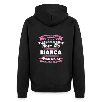 Name Bianca Vorname Klugscheisserin Namenstag - Unisex Premium Bio Zip Hoodie - Schwarz - Hinten - Nico (187cm)