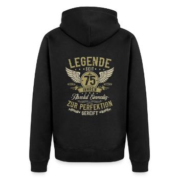 75 Geburtstag Geschenk - Legende seit 75 Jahren - Unisex Premium Bio Zip Hoodie - Schwarz - Hinten - Nico (187cm)