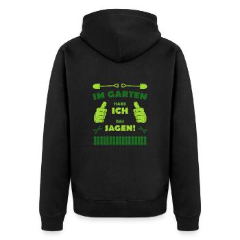 Im Garten habe ich das Sagen - Unisex Premium Bio Zip Hoodie - Schwarz - Hinten - Nico (187cm)