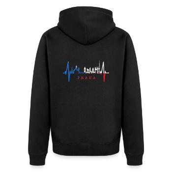 Prag Skyline Herzschlag Tschechien Herz Love Praha - Unisex Premium Bio Zip Hoodie - Schwarz - Hinten - Nico (187cm)