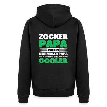 Zocker Papa wie ein normaler nur viel cooler - Unisex Premium Bio Zip Hoodie - Schwarz - Hinten - Nico (187cm)