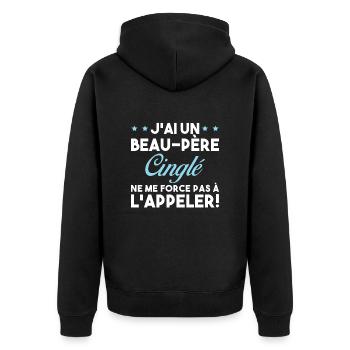 Beau Père Cinglé Citation Humour - Veste à capuche bio Premium Unisexe - noir - Dos - Nico (187cm)