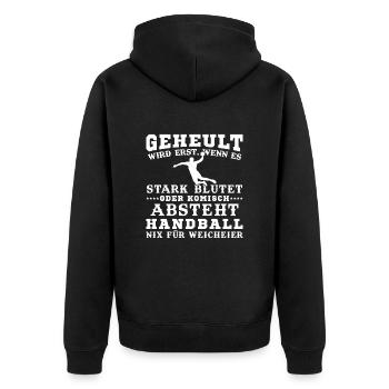 Handball Geheult wird Erst Wenn Es Stark Blutet - Unisex Premium Bio Zip Hoodie - Schwarz - Hinten - Nico (187cm)