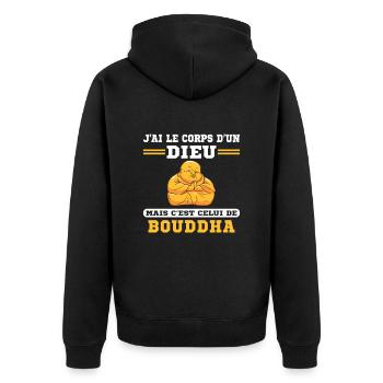 J'ai Le Corps D'un Dieu Humour Cadeau Humoristique - Veste à capuche bio Premium Unisexe - noir - Dos - Nico (187cm)
