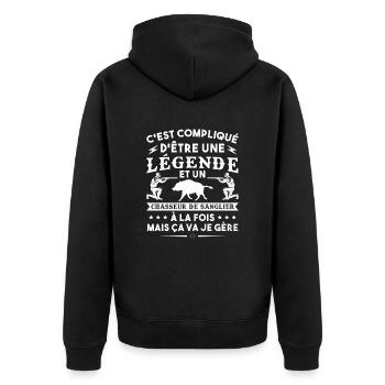 Une légende et un chasseur de sanglier Humour - Veste à capuche bio Premium Unisexe - noir - Dos - Nico (187cm)