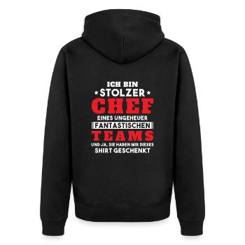 Ich bin Stolzer Chef Geschenkidee - Unisex Premium Bio Zip Hoodie - Schwarz - Hinten - Nico (187cm)