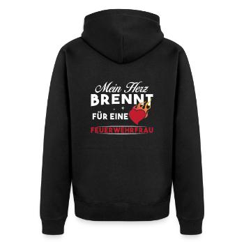 Mein Herz brennt für eine Feuerwehrfrau - Unisex Premium Bio Zip Hoodie - Schwarz - Hinten - Nico (187cm)