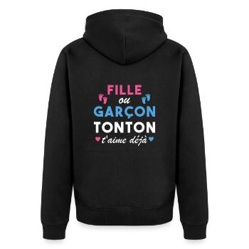 Fille ou Garçon Annonce Bébé Tonton T'aime Déjà - Veste à capuche bio Premium Unisexe - noir - Dos - Nico (187cm)