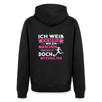 Fußball Sport Mädchen Geschenk - Unisex Premium Bio Zip Hoodie - Schwarz - Hinten - Nico (187cm)