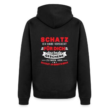 Schatz ich hab versucht für dich das beste - Unisex Premium Bio Zip Hoodie - Schwarz - Hinten - Nico (187cm)